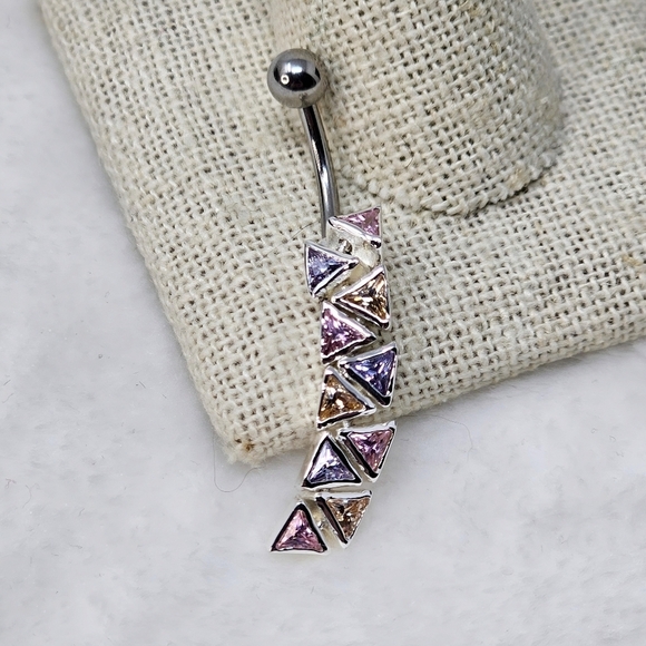 Australian Crystal ✦ Sterling Silver Belly Ring ✦ 14G Dangle Navel Piercing NWT - Picture 4 of 4